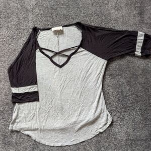 Chic Black and Gray Long Sleeve Top